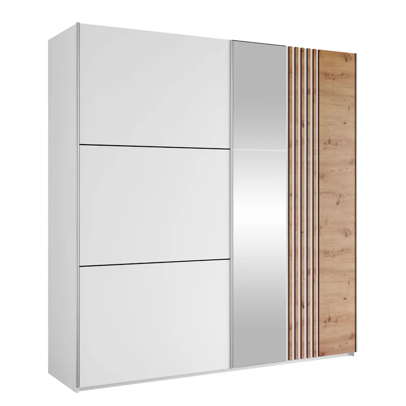 Osval Garderob med Spegel 203x215 cm, Vit/Brun