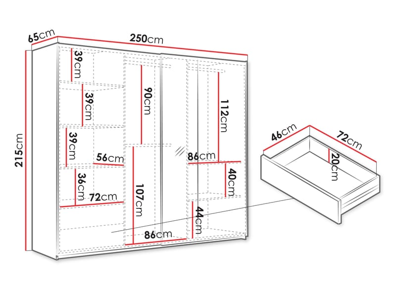 Osval Garderob med Spegel 250x215 cm - Brun/Svart - Förvaring - Sko- & klädförvaring - Garderober & garderobssystem