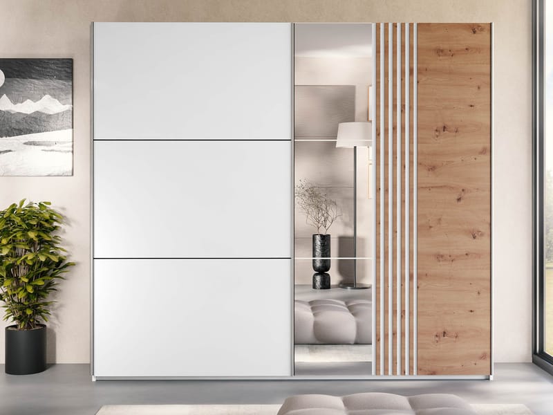 Osval Garderob med Spegel 250x215 cm - Vit/Brun - Förvaring - Sko- & klädförvaring - Garderober & garderobssystem