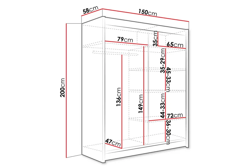 Pickering Garderob 150x200 cm - Svart/Vit - Förvaring - Sko- & klädförvaring - Garderober & garderobssystem