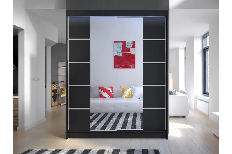 Pickering Garderob m. Spegel 150x200 cm - Svart - Förvaring - Sko- & klädförvaring - Garderober & garderobssystem