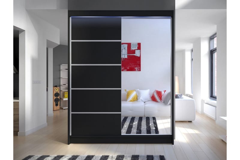 Pickering Garderob m. Spegel 150x200 cm - Svart - Förvaring - Sko- & klädförvaring - Garderober & garderobssystem