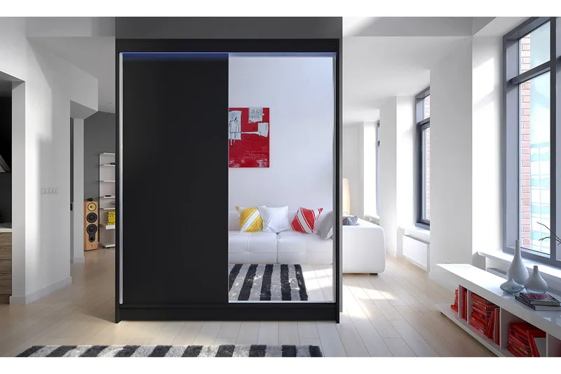 Pickering Garderob med Spegel 150x200 cm LED-belysning - Svart - Förvaring - Sko- & klädförvaring - Garderober & garderobssystem