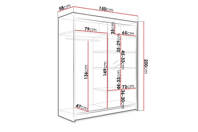 Pickering Garderob med Spegel 150x200 cm LED-belysning - Svart - Förvaring - Sko- & klädförvaring - Garderober & garderobssystem