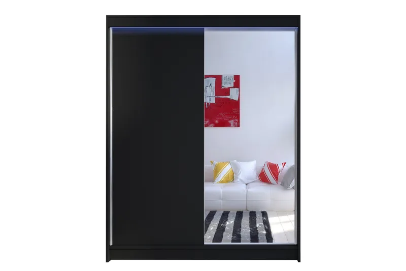 Pickering Garderob med Spegel 150x200 cm LED-belysning, Svart
