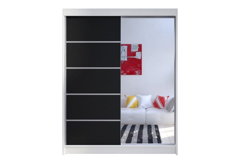 Pickering Garderob med Spegel 150x200 cm, Svart/Vit