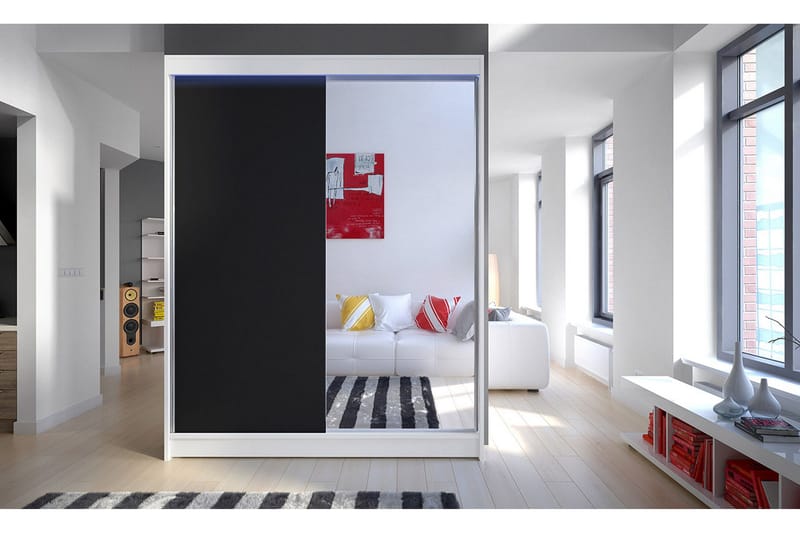 Pickering Garderob med Spegel 150x200 cm - Svart/Vit - Förvaring - Sko- & klädförvaring - Garderober & garderobssystem