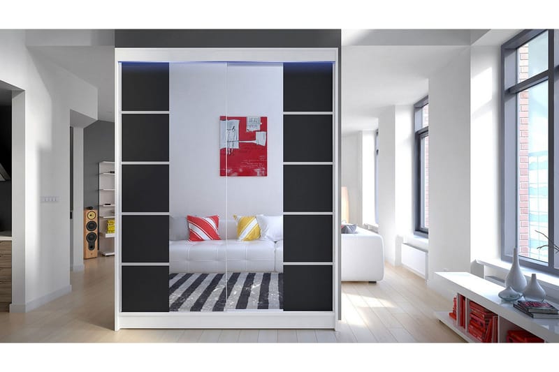 Pickering Garderob med Spegel 150x200 cm - Svart/Vit - Förvaring - Sko- & klädförvaring - Garderober & garderobssystem