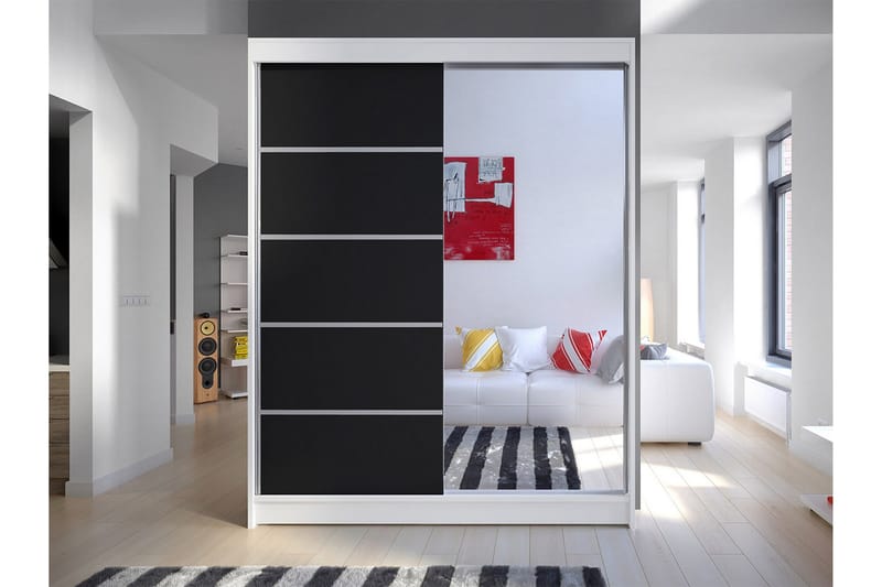 Pickering Garderob med Spegel 150x200 cm - Svart/Vit - Förvaring - Sko- & klädförvaring - Garderober & garderobssystem