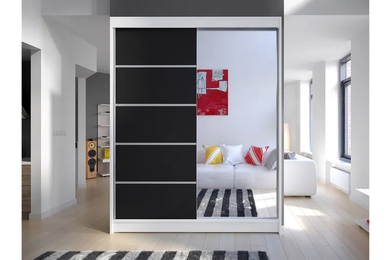 Pickering Garderob med Spegel 150x200 cm - Svart/Vit - Förvaring - Sko- & klädförvaring - Garderober & garderobssystem