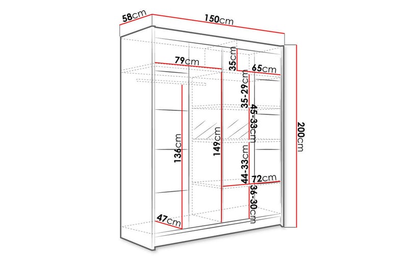 Pickering Garderob med Spegel 150x200 cm - Svart/Vit - Förvaring - Sko- & klädförvaring - Garderober & garderobssystem