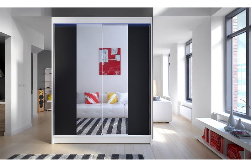 Pickering Garderob med Spegel 150x200 cm - Svart/Vit - Förvaring - Sko- & klädförvaring - Garderober & garderobssystem