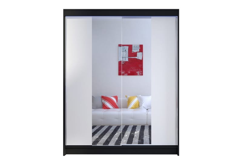 Pickering Garderob med Spegel 150x200 cm, Vit/Svart