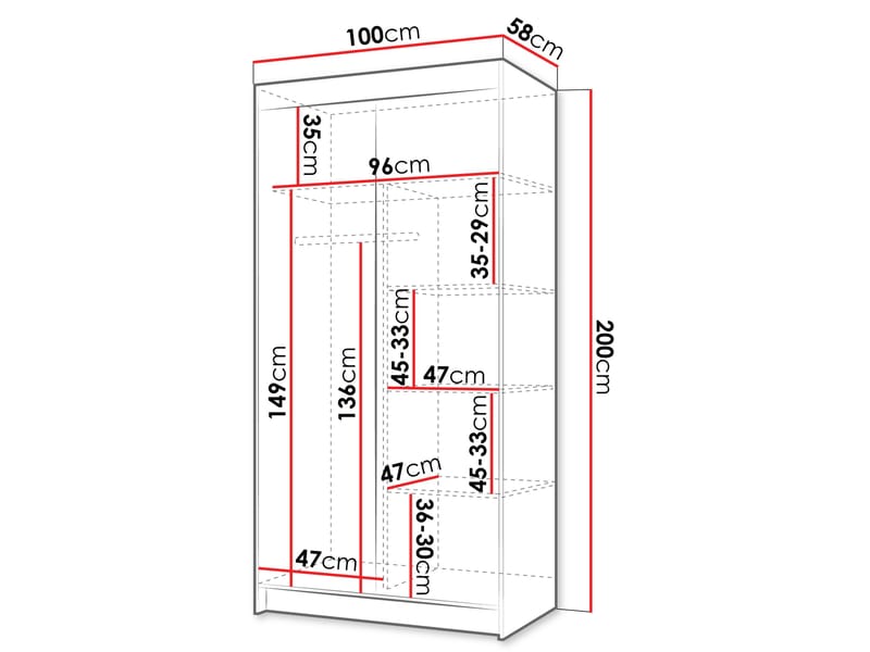 Piedras Garderob med spegel 100x200 cm - Brun - Förvaring - Sko- & klädförvaring - Garderober & garderobssystem