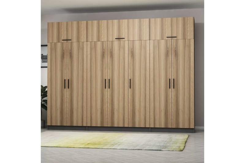 POOLBURN Garderob 315x235 cm Valnöt/Antracit - Förvaring - Sko- & klädf�örvaring - Garderober & garderobssystem