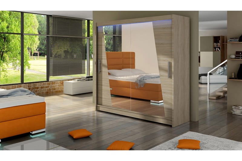 Prag Garderob med Spegel 180x215 cm - Beige - Förvaring - Sko- & klädf örvaring - Garderober & garderobssystem