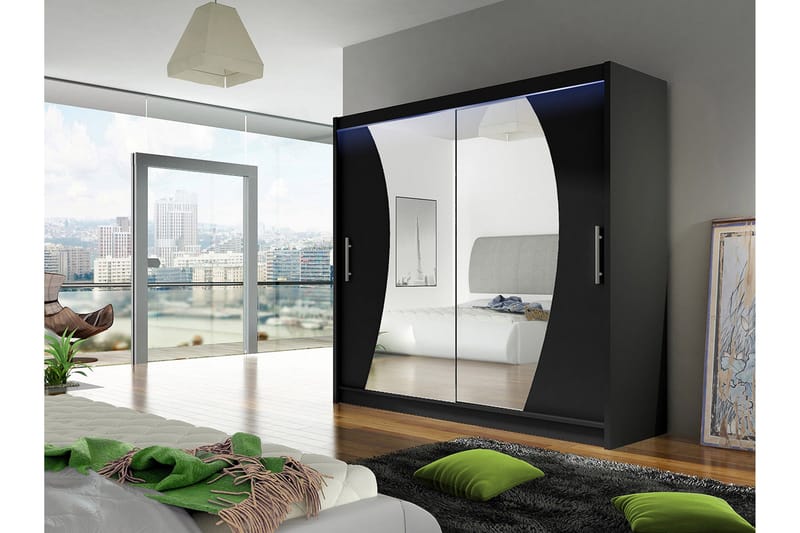 Prag Garderob med Spegel 180x215 cm - Svart - Förvaring - Sko- & klädförvaring - Garderober & garderobssystem