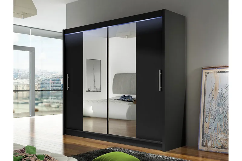 Prag Garderob med Spegel 180x215 cm - Svart - Förvaring - Sko- & klädförvaring - Garderober & garderobssystem