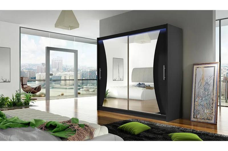 Prag Garderob med Spegel 180x215 cm - Svart - Förvaring - Sko- & klädförvaring - Garderober & garderobssystem