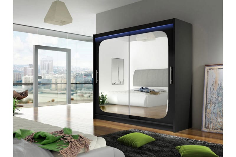 Prag Garderob med Spegel 180x215 cm - Svart - Förvaring - Sko- & klädförvaring - Garderober & garderobssystem