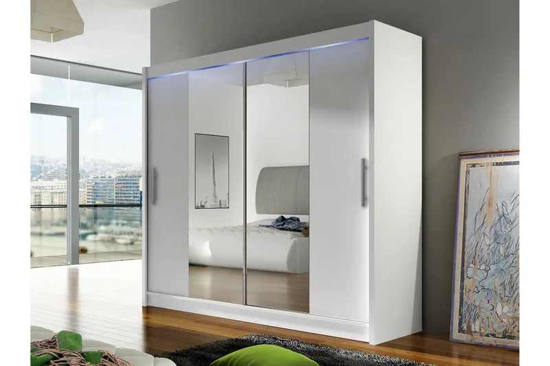 Prag Garderob med Spegel 180x215 cm - Vit - Förvaring - Sko- & klädförvaring - Garderober & garderobssystem