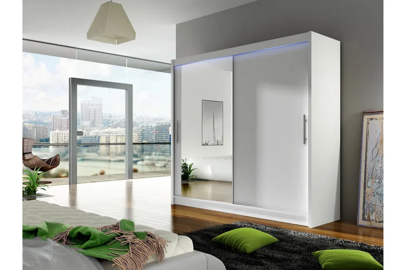 Prag Garderob med Spegel 180x215 cm - Vit - Förvaring - Sko- & klädförvaring - Garderober & garderobssystem