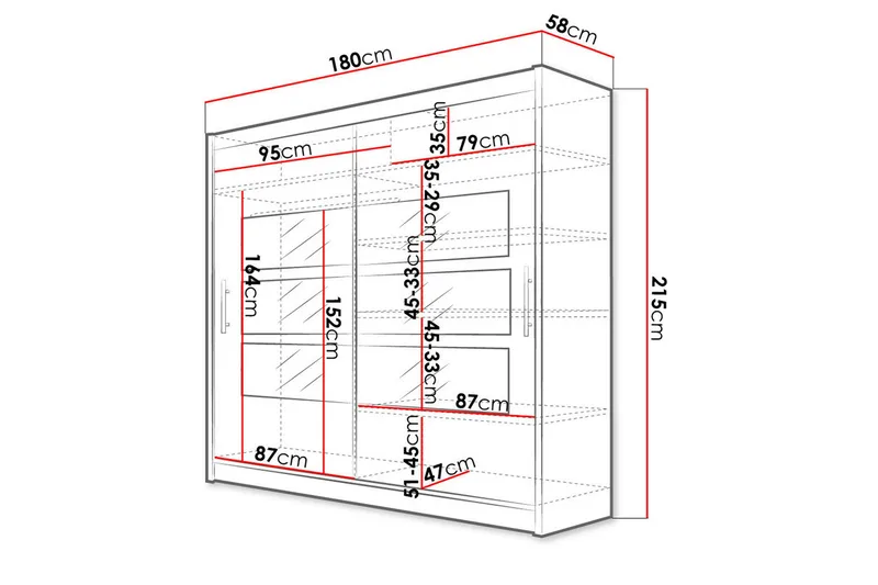 Prag Garderob med Spegel 180x215 cm - Vit - Förvaring - Sko- & klädförvaring - Garderober & garderobssystem