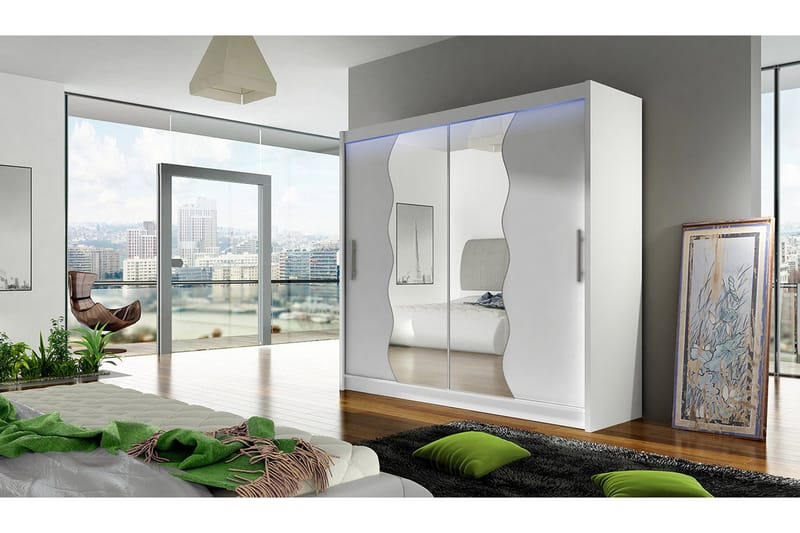 Prag Garderob med Spegel 180x215 cm - Vit - Förvaring - Sko- & klädförvaring - Garderober & garderobssystem