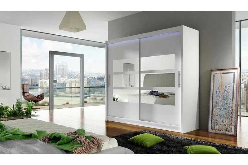 Prag Garderob med Spegel 180x215 cm - Vit - Förvaring - Sko- & klädförvaring - Garderober & garderobssystem