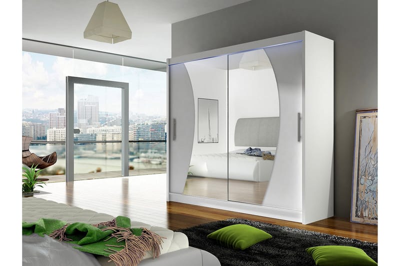 Prag Garderob med Spegel 180x215 cm - Vit - Förvaring - Sko- & klädförvaring - Garderober & garderobssystem