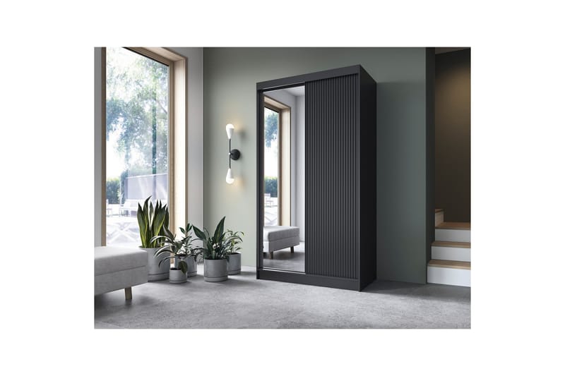 Prescco Garderob med Spegel 120x220 cm - Svart - Förvaring - Sko- & klädförvaring - Garderober & garderobssystem