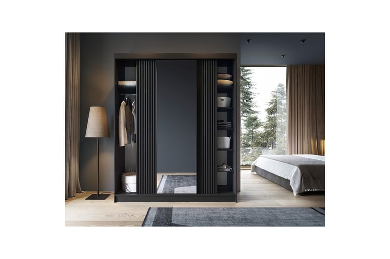 Prescco Garderob med Spegel 120x220 cm - Svart - Förvaring - Sko- & klädförvaring - Garderober & garderobssystem