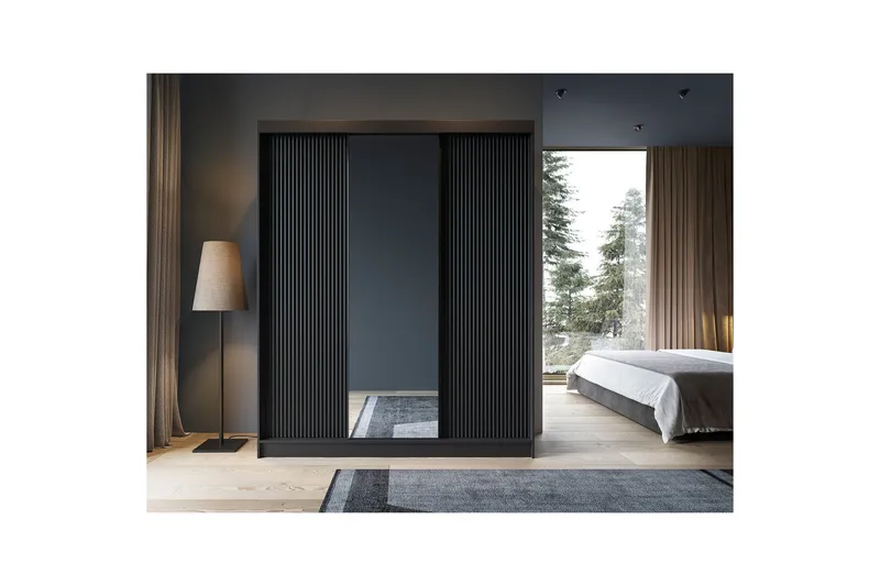 Prescco Garderob med Spegel 120x220 cm - Svart - Förvaring - Sko- & klädförvaring - Garderober & garderobssystem