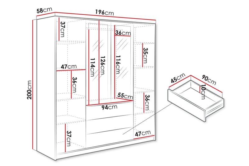 Retro Garderob m. Spegel 196x200 cm - Förvaring - Sko- & klädförvaring - Garderober & garderobssystem