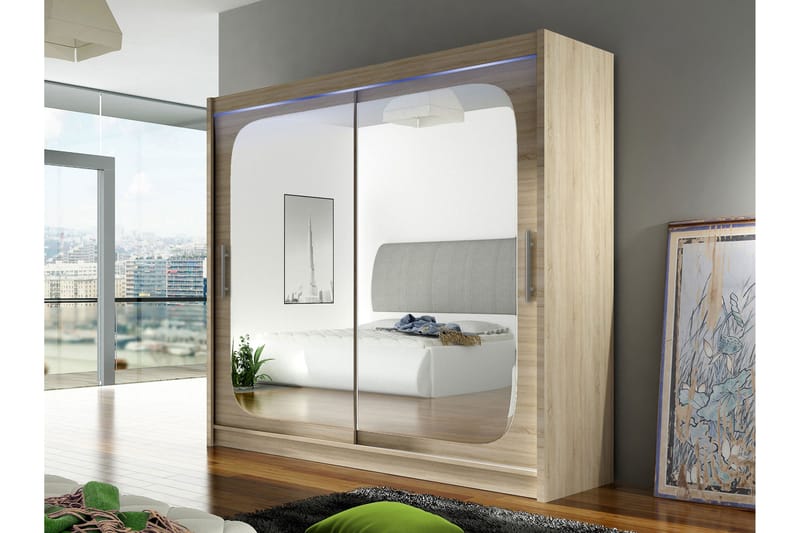 Rilievo Garderob m. Spegel 180x215 cm - Brun - Förvaring - Sko- & klädförvaring - Garderober & garderobssystem