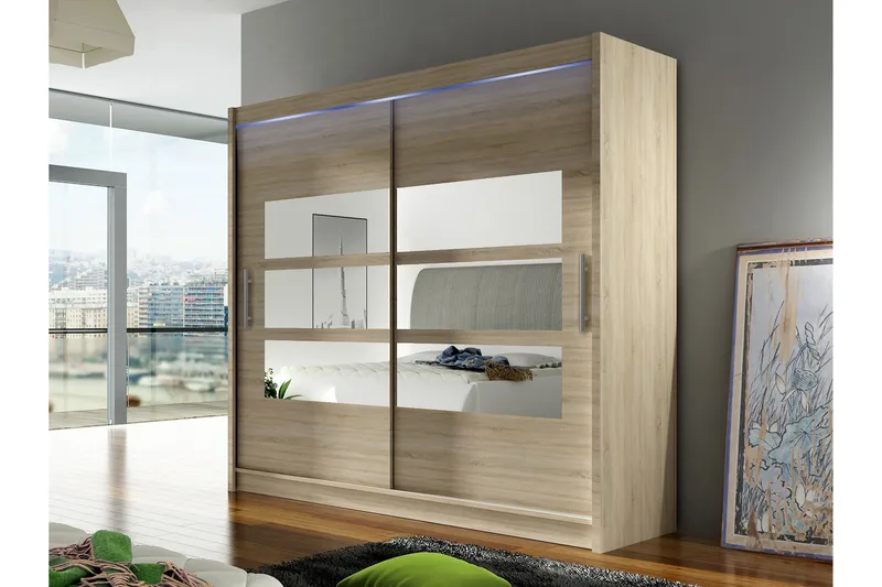 Rilievo Garderob m. Spegel 180x215 cm - Brun - Förvaring - Sko- & klädförvaring - Garderober & garderobssystem