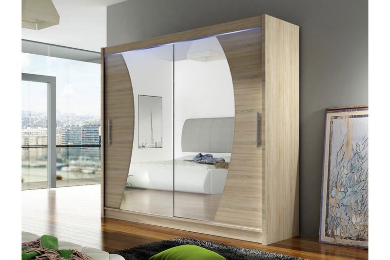 Rilievo Garderob m. Spegel 180x215 cm - Brun - Förvaring - Sko- & klädförvaring - Garderober & garderobssystem