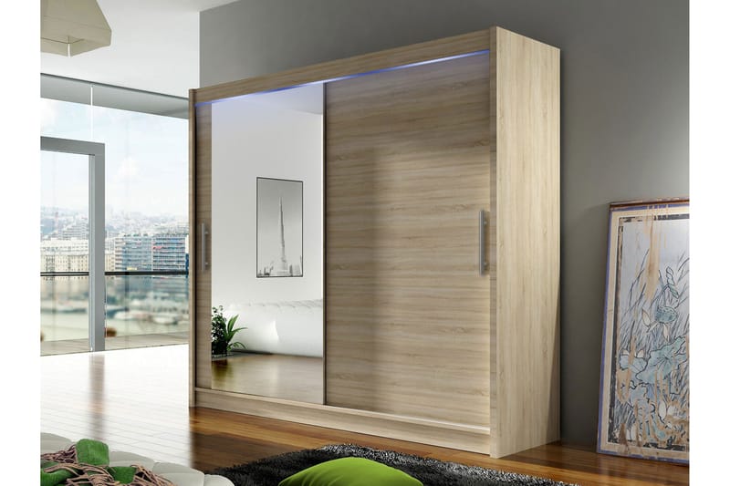 Rilievo Garderob m. Spegel 180x215 cm - Brun - Förvaring - Sko- & klädförvaring - Garderober & garderobssystem