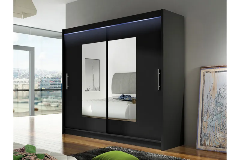 Rilievo Garderob m. Spegel 180x215 cm - Brun - Förvaring - Sko- & klädförvaring - Garderober & garderobssystem