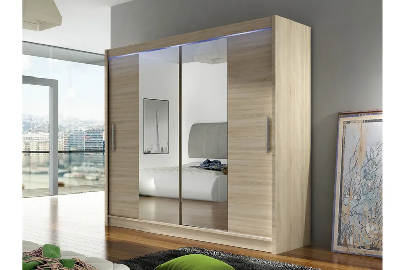 Rilievo Garderob m. Spegel 180x215 cm - Brun - Förvaring - Sko- & klädförvaring - Garderober & garderobssystem