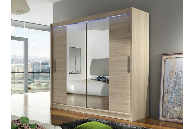 Rilievo Garderob m. Spegel 180x215 cm - Brun - Förvaring - Sko- & klädförvaring - Garderober & garderobssystem