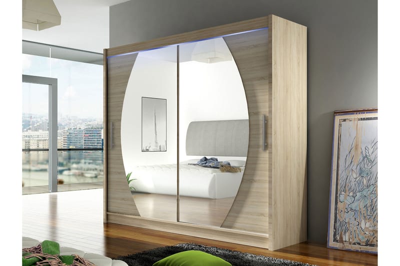 Rilievo Garderob m. Spegel 180x215 cm - Rosa - Förvaring - Sko- & klädförvaring - Garderober & garderobssystem