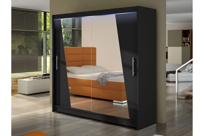 Rilievo Garderob m. Spegel 180x215 cm - Svart - Förvaring - Sko- & klädförvaring - Garderober & garderobssystem