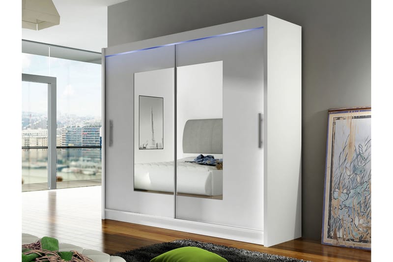 Rilievo Garderob m. Spegel 180x215 cm - Vit - Förvaring - Sko- & klädförvaring - Garderober & garderobssystem