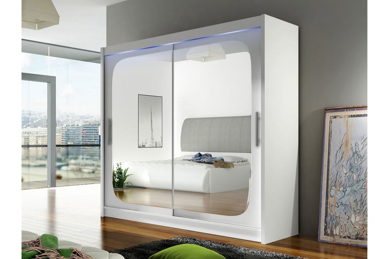 Rilievo Garderob m. Spegel 180x215 cm - Vit - Förvaring - Sko- & klädförvaring - Garderober & garderobssystem