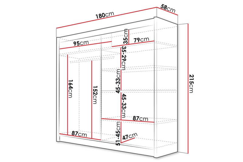 Rilievo Garderob m. Spegel 180x215 cm - Vit - Förvaring - Sko- & klädförvaring - Garderober & garderobssystem