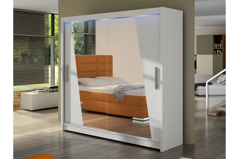 Rilievo Garderob m. Spegel 180x215 cm - Vit - Förvaring - Sko- & klädförvaring - Garderober & garderobssystem