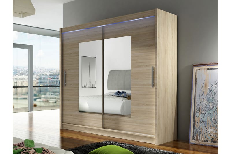 Rilievo Garderob m. Spegel 180x215 cm - Vit/Brun - Förvaring - Sko- & klädförvaring - Garderober & garderobssystem