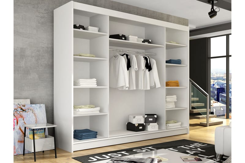 Sia Garderob med Spegel 250x215 cm - Beige - Förvaring - Sko- & klädförvaring - Garderober & garderobssystem