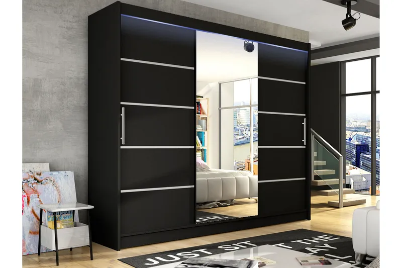 Sia Garderob med Spegel 250x215 cm - Svart - Förvaring - Sko- & klädförvaring - Garderober & garderobssystem